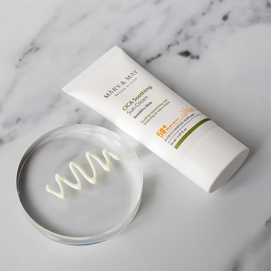 Mary&May CICA Soothing Sun Cream SPF50+ PA++++Успокаивающий солнцезащитный крем с центеллой 50 ml - DYBEAUTY